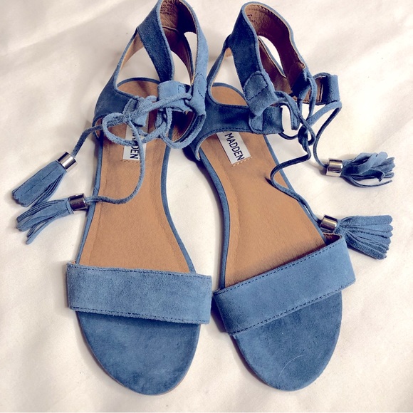 Steve Madden Elivait leather blue suede gladiator flats sandals - Picture 8 of 8
